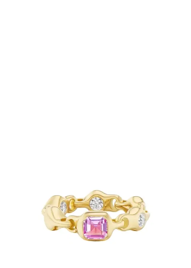 Uniform Object 18K Supernova Ring with Diamonds and Gemstone