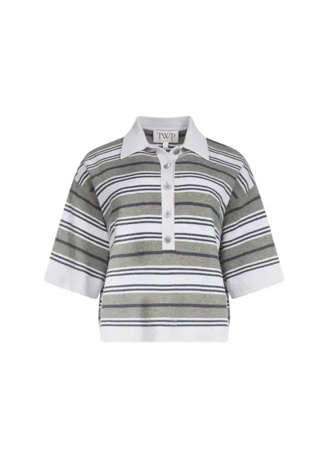 TWP Striped Short-Sleeve Polo Sweater