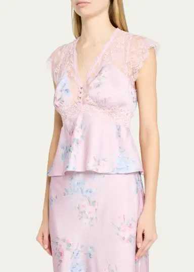 LoveShackFancy Verelle Floral Satin Top | Thumbnail 4 LoveShackFancy Verelle Floral Satin Top | Thumbnail 4