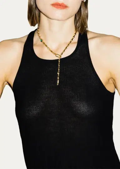 Uniform Object 18K Supernova Reflection Chain Necklace with Diamonds and Emerald | Thumbnail 2