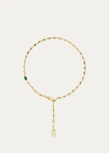 Uniform Object 18K Supernova Reflection Chain Necklace with Diamonds and Emerald | Thumbnail 3