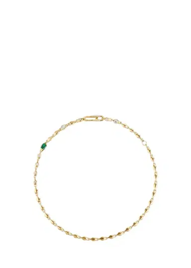 Uniform Object 18K Supernova Reflection Chain Necklace with Diamonds and Emerald | Thumbnail 1