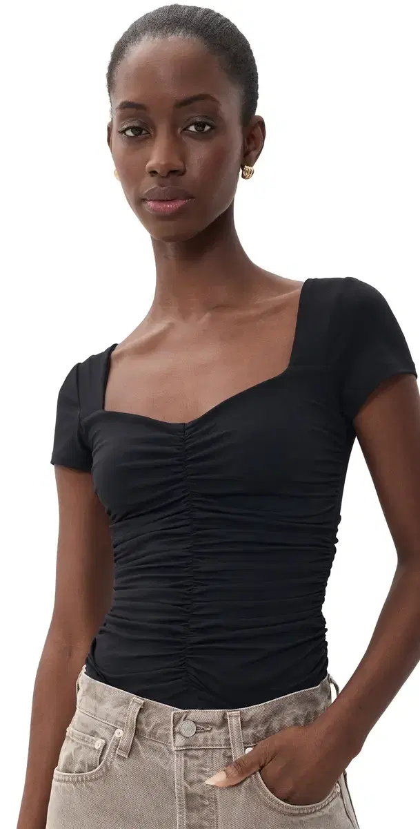 susana monaco weetheart Gathered Top Black