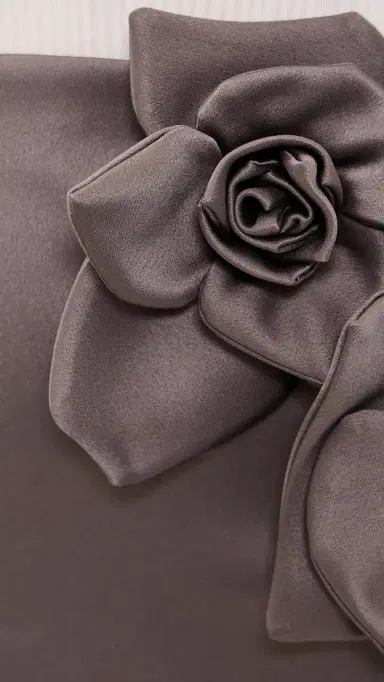 AKNVAS Liva Satin Skirt With Two Roses Steel Grey | Thumbnail 6