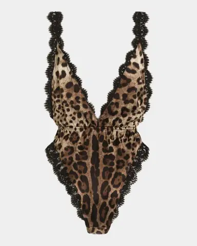 Dolce & Gabbana Lace-Trim Leopard Satin Bodysuit | Thumbnail 2 Dolce & Gabbana Lace-Trim Leopard Satin Bodysuit | Thumbnail 2