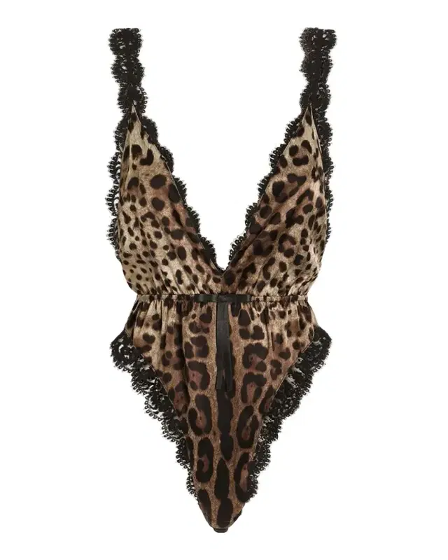 Dolce & Gabbana Lace-Trim Leopard Satin Bodysuit