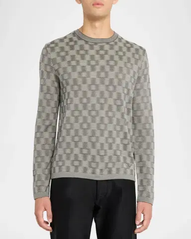 Emporio Armani Men's Geometric Wool Basketweave Sweater | Thumbnail 4