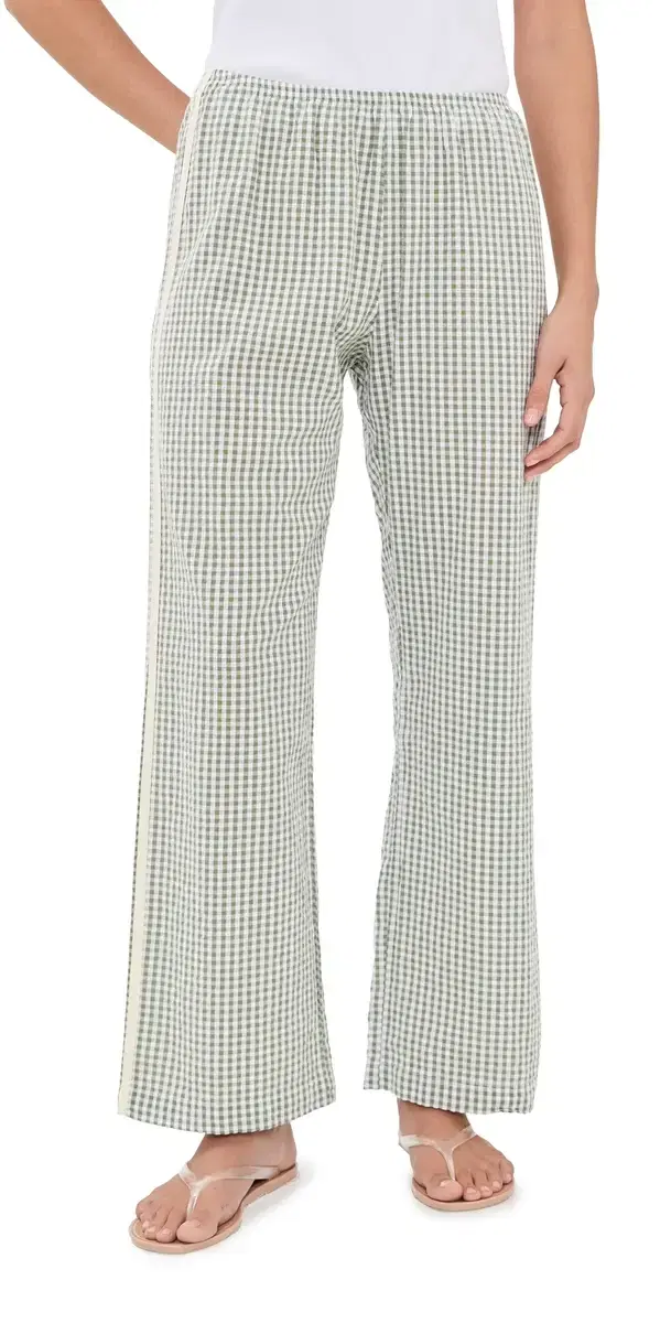 DONNI. The Cotton Gingham Stripe Crop Pants Dill