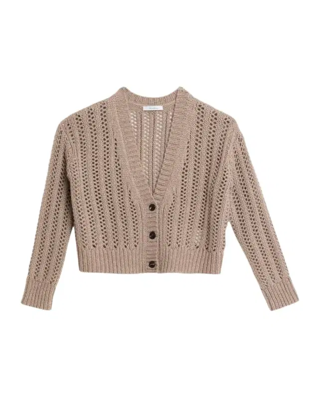 Max Mara Cashmere Open-Knit V-Neck Crop Cardigan
