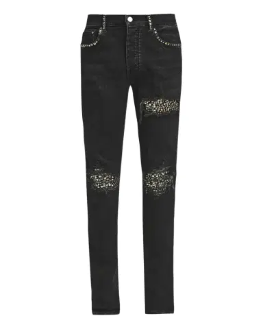 AMIRI Men's Studded Rip and Repair Black Denim Skinny Jeans | Thumbnail 1