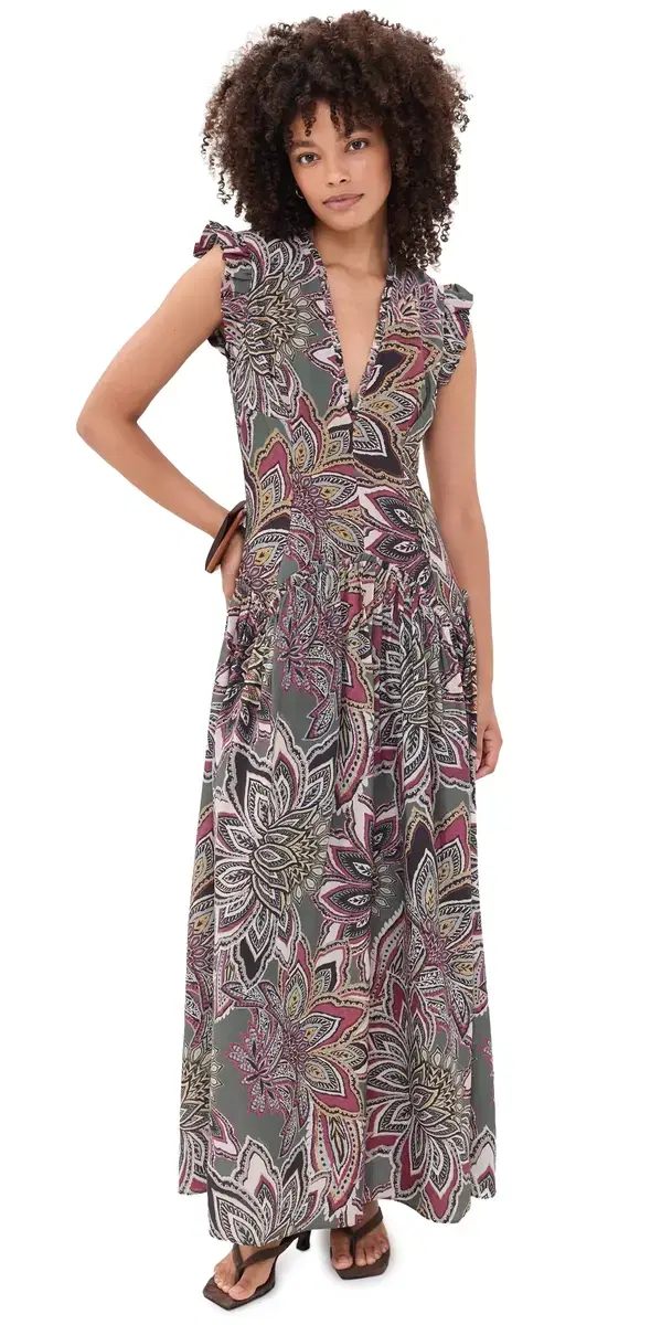 Farm Rio Tapestry Flowers Maxi Dress Tapestry Flower Dark Green