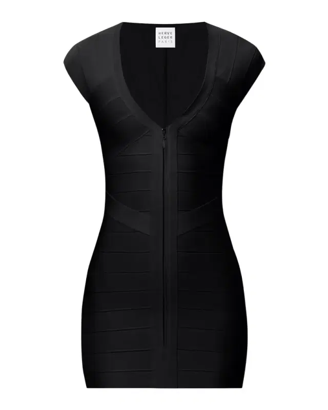Hervé Léger Champagne V-Neck Bandage Minidress