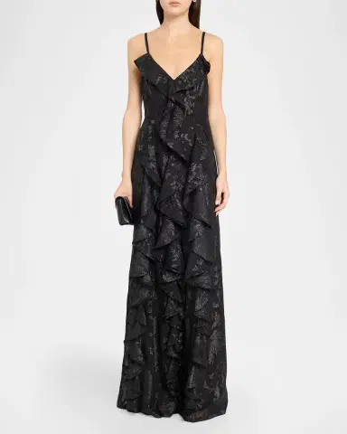 Ramy Brook Penelope Flocked Ruffled Gown | Thumbnail 2