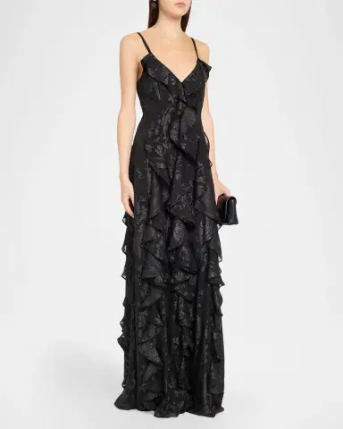 Ramy Brook Penelope Flocked Ruffled Gown | Thumbnail 4