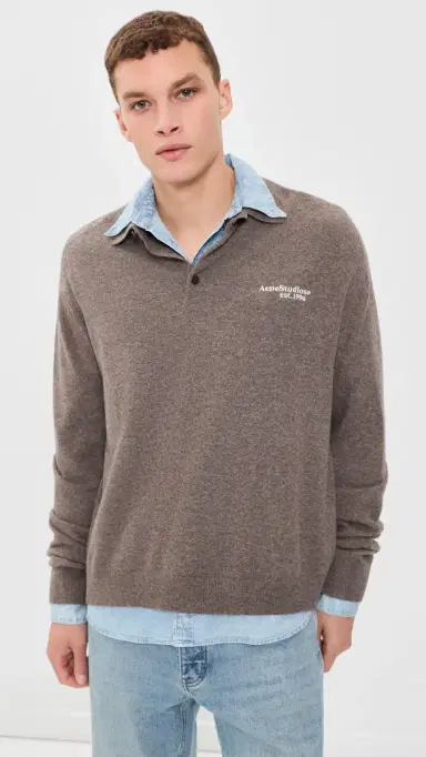 Acne Studios Kluxey Light Polo Wool Sweater Brown Melange | Thumbnail 2 Acne Studios Kluxey Light Polo Wool Sweater Brown Melange | Thumbnail 2