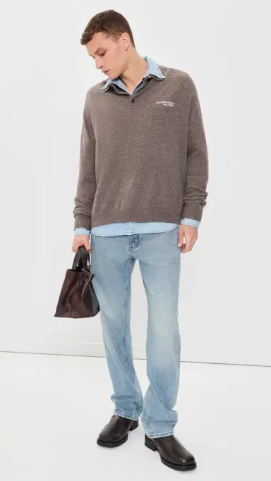 Acne Studios Kluxey Light Polo Wool Sweater Brown Melange | Thumbnail 5 Acne Studios Kluxey Light Polo Wool Sweater Brown Melange | Thumbnail 5