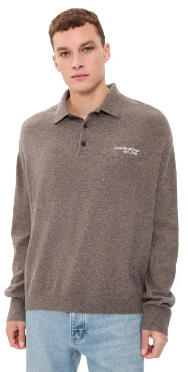 Acne Studios Kluxey Light Polo Wool Sweater Brown Melange | Thumbnail 1 Acne Studios Kluxey Light Polo Wool Sweater Brown Melange | Thumbnail 1