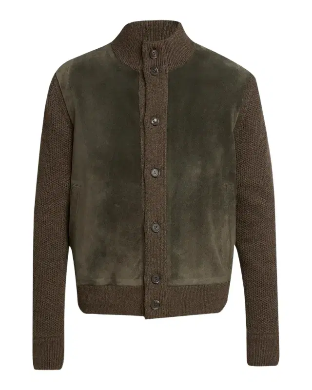 Zegna Men's Cashmere and Suede Bomber-Style Sweater