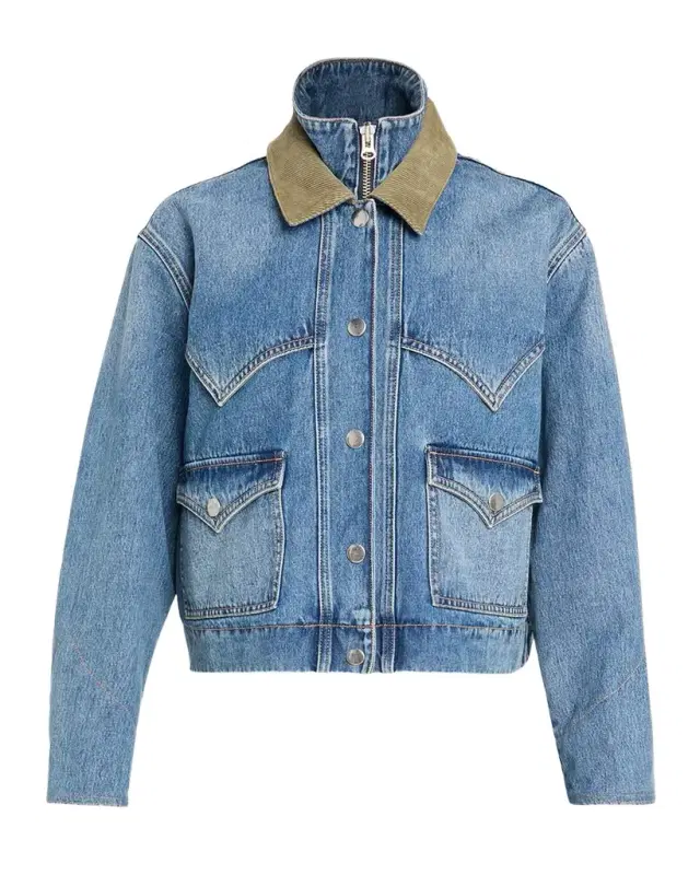 Veronica Beard Wegner Layered Corduroy-Collar Denim Jacket