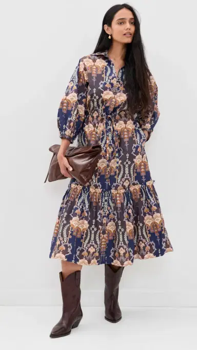 Cara Cara Hutton Dress Flora Facade Blue | Thumbnail 2