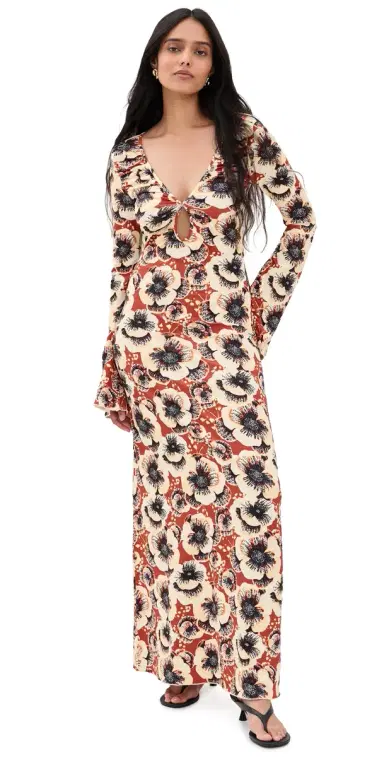 Eywasouls Malibu Diana Bell Maxi Dress Amber Poppy | Thumbnail 1