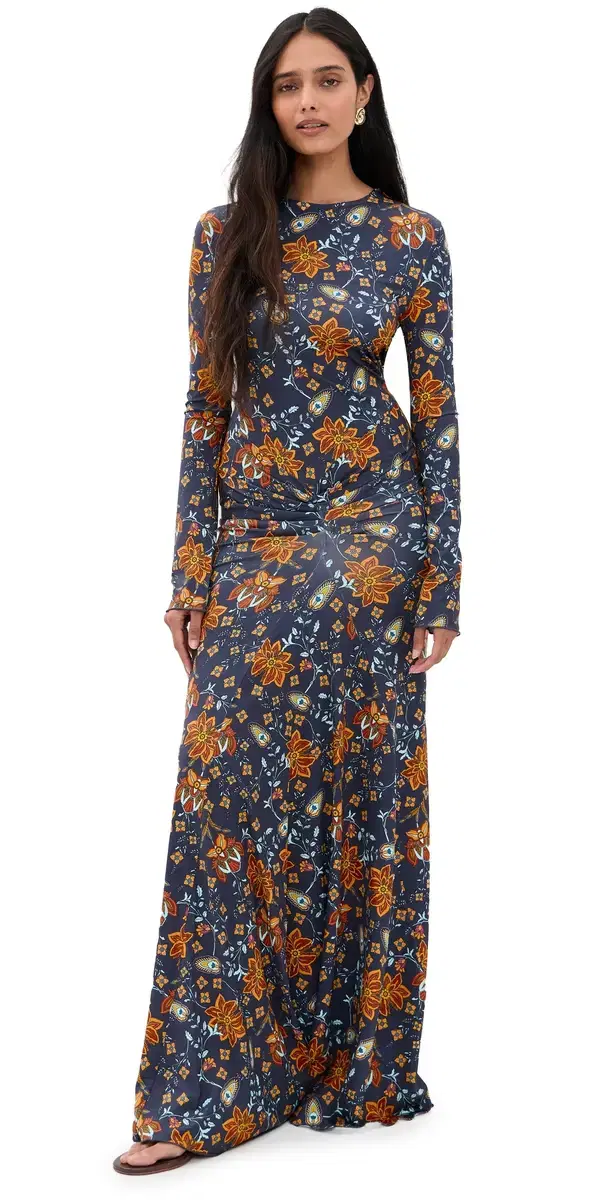 EYWASOULS MALIBU Annie Ruched Maxi Dress Indigo Wildflower