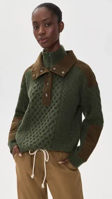 Sea Allen Cable Half Zip Double Layer Sweater | Thumbnail 2 Sea Allen Cable Half Zip Double Layer Sweater | Thumbnail 2