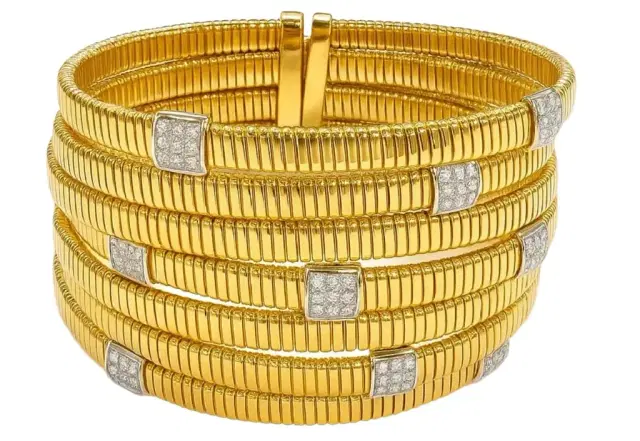 Wish Fine Jewelry 1.47ct Diamond 18K Gold Statement Bangle Multi Row Bracelet