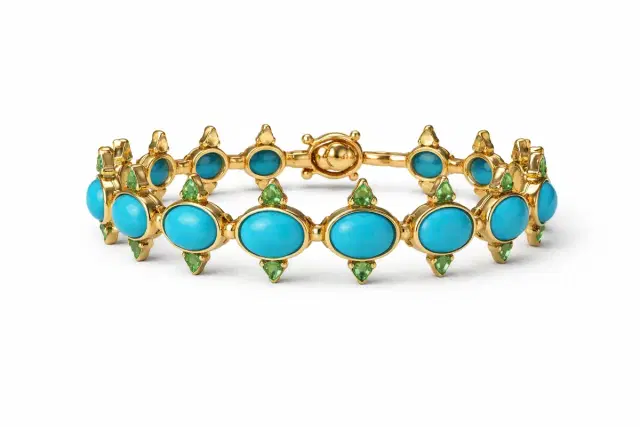 Wish Fine Jewelry 15.26ct Emerald Turquoise 18K Gold Bracelet