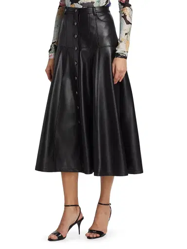 Cinq à Sept Women's Veena Faux Leather Midi-Skirt - Black | Thumbnail 4