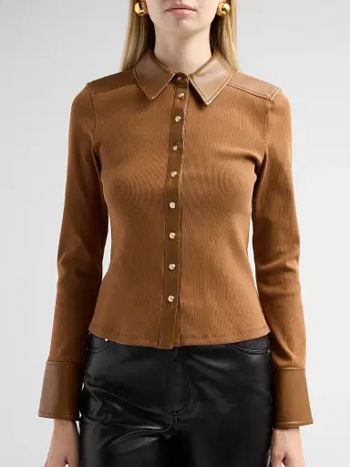 Cinq à Sept Women's Magali Cotton-Blend Ribbed Top - Chocolate Milk | Thumbnail 5