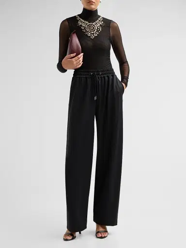 Cinq à Sept Women's Cobain Satin Drawstring Pants - Black | Thumbnail 2
