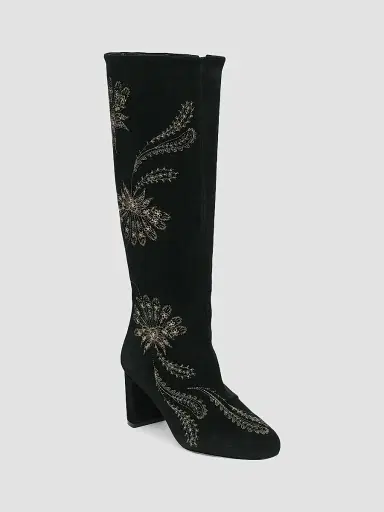 Cinq à Sept Women's Resort Dani 70MM Embroidered Suede Boots - Black | Thumbnail 2