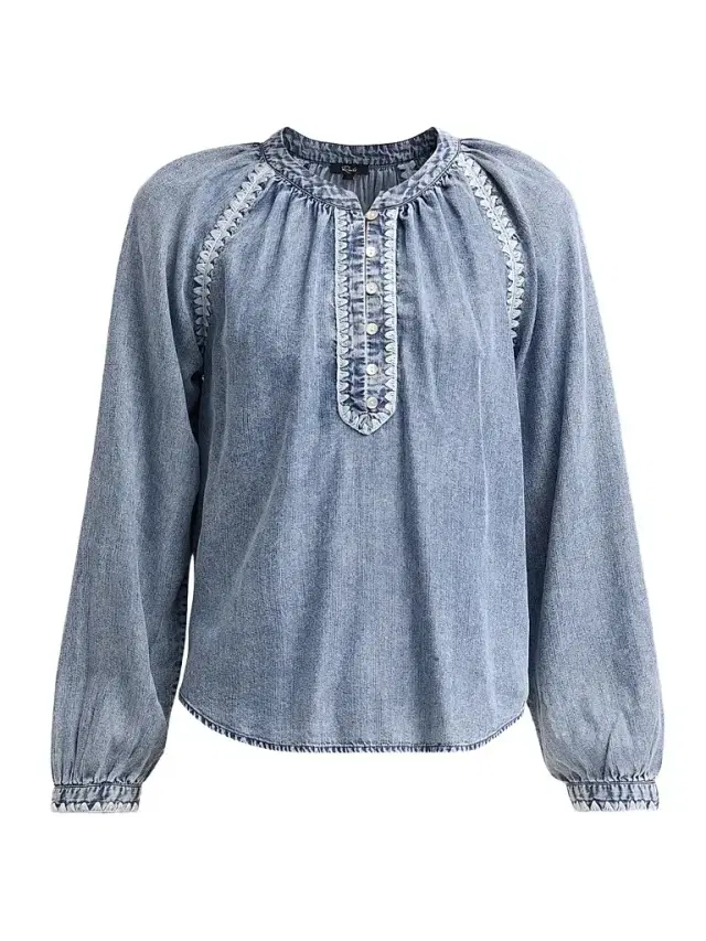 RAILS Women's Tali Embroidered Raglan-Sleeve Top - Blue Ridge - Size XS
