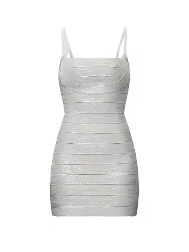 Hervé Léger Women's Bandage-Knit Metallic Body-Con Mini Dress - Silver Foil | Thumbnail 1 Hervé Léger Women's Bandage-Knit Metallic Body-Con Mini Dress - Silver Foil | Thumbnail 1