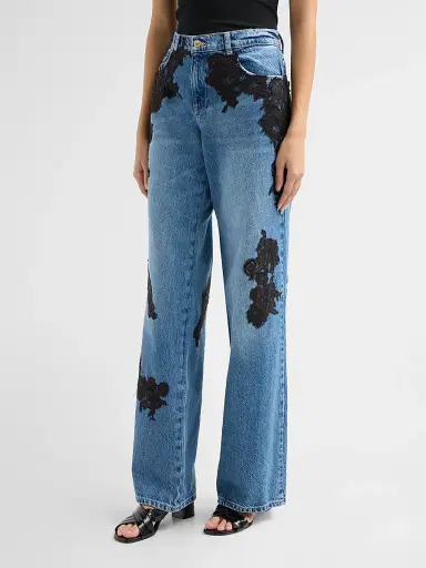 LoveShackFancy Women's Bambie Lace Appliqué Straight Jeans - Heirloom Indigo | Thumbnail 4 LoveShackFancy Women's Bambie Lace Appliqué Straight Jeans - Heirloom Indigo | Thumbnail 4