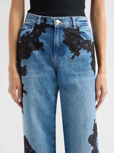 LoveShackFancy Women's Bambie Lace Appliqué Straight Jeans - Heirloom Indigo | Thumbnail 5 LoveShackFancy Women's Bambie Lace Appliqué Straight Jeans - Heirloom Indigo | Thumbnail 5