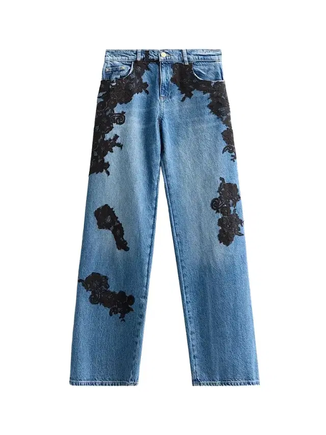 LoveShackFancy Women's Bambie Lace Appliqué Straight Jeans - Heirloom Indigo