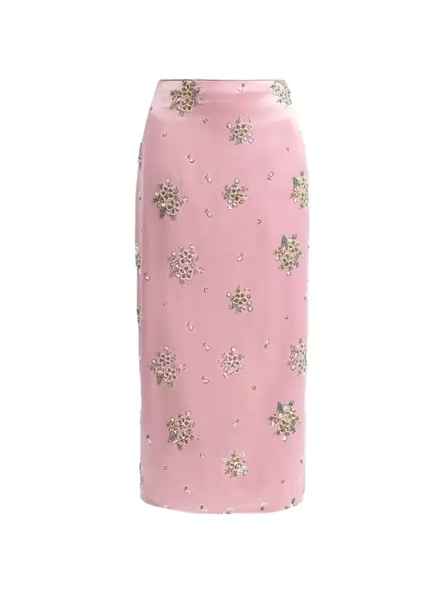 Milly Women's Raylen Floral Sequin-Embellished Satin Midi Skirt - Light Pink