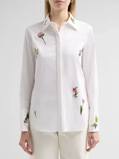 Oscar de la Renta Women's Botanical Embroidered Stretch Cotton Twill Blouse | Thumbnail 5 Oscar de la Renta Women's Botanical Embroidered Stretch Cotton Twill Blouse | Thumbnail 5