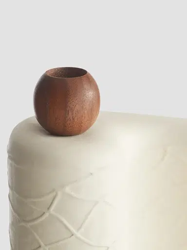 Arteriors Hesner 3-Piece Nesting Porcelain & Walnut Candleholders - White | Thumbnail 3