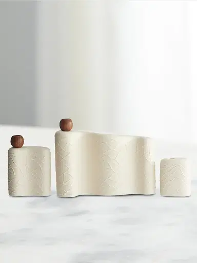 Arteriors Hesner 3-Piece Nesting Porcelain & Walnut Candleholders - White | Thumbnail 5