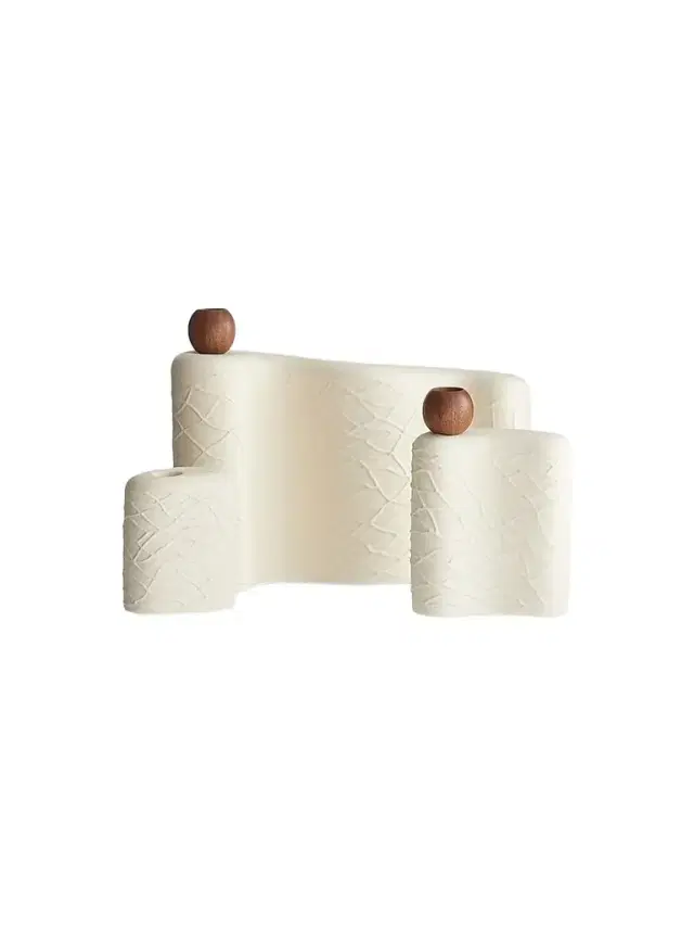 Arteriors Hesner 3-Piece Nesting Porcelain & Walnut Candleholders - White
