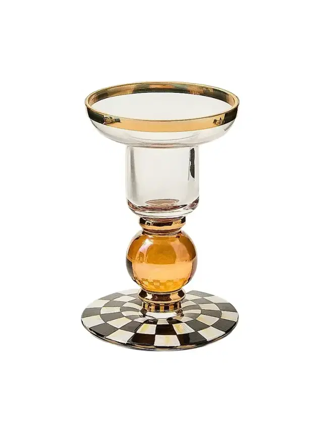 MacKenzie-Childs Courtly Check Small Glass Candlestick Holder