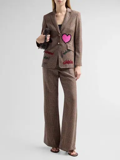 MAISON COMMON Women's Embroiderd Glen Check Wool Blazer | Thumbnail 2 MAISON COMMON Women's Embroiderd Glen Check Wool Blazer | Thumbnail 2