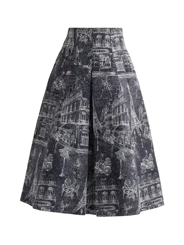 MAISON COMMON Women's Jacquard Town Print Midi Skirt - Navy - Size 16