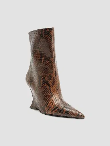 Schutz Women's Siena 115MM Snake-Embossed Leather Booties - Brown | Thumbnail 2