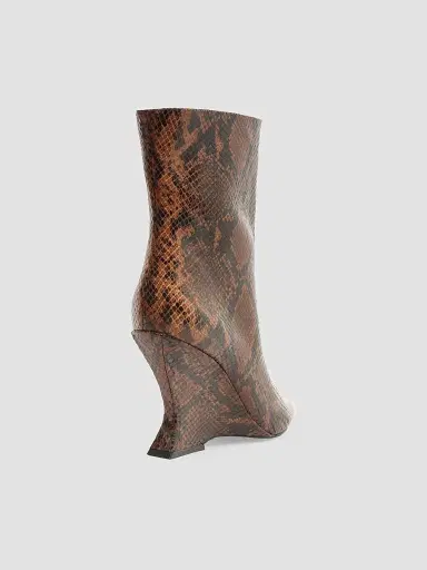 Schutz Women's Siena 115MM Snake-Embossed Leather Booties - Brown | Thumbnail 3