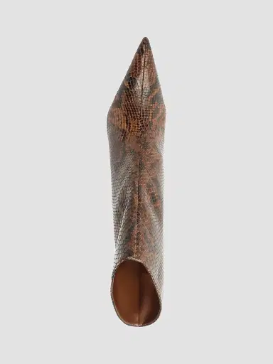 Schutz Women's Siena 115MM Snake-Embossed Leather Booties - Brown | Thumbnail 4