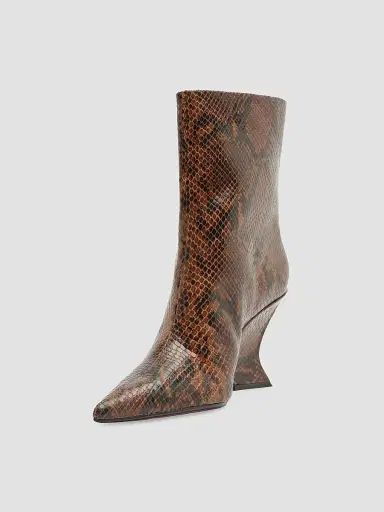 Schutz Women's Siena 115MM Snake-Embossed Leather Booties - Brown | Thumbnail 6
